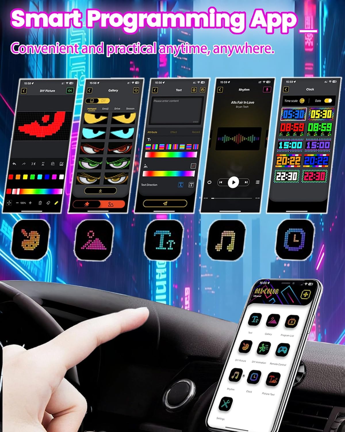 2PCS 23"x5" Devil Eyes Light for Windshield – Dual Screen Sync, LED Eyes for Cars/Trucks/SUVs/RV, App Controlled Animated Windshield LED with Custom Text & Graphics - Image 6