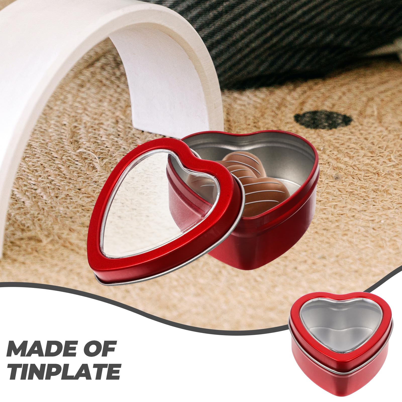 VILLCASE Heart Shaped Metal Tins, 10 Pack Empty Candle Jars Cans with Clear Window Lids, Party Favors Storage Box Container for Candle Making, Candies, Treasures