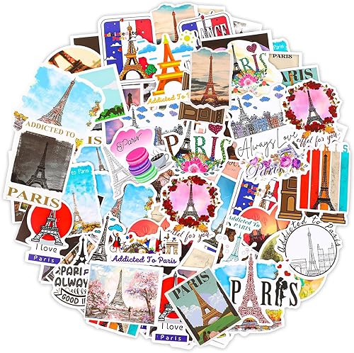 Yeaqee 200 calcomanías de París vintage de la Torre Eiffel, vinilo impermeable, recuerdos de fiesta, calcomanías de mapa francés, calcomanías de