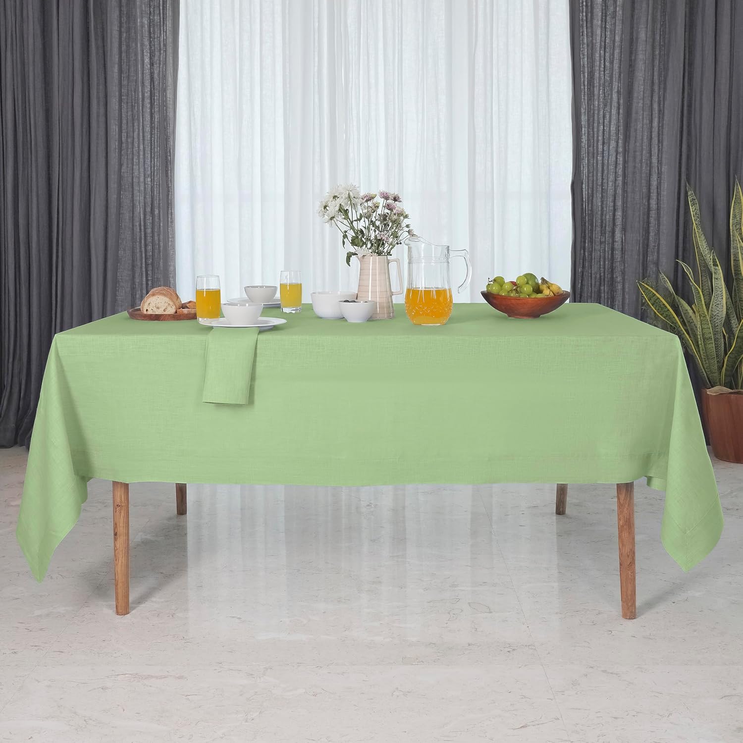 D'Moksha Homes Linen Tablecloth 60 x 90 Inch - 100% Pure Linen Sage Green Tablecloth for Rectangle Tables - Machine Washable Table Cloth for Spring, Mothers Day, Easter