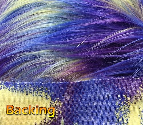 Miniatura 2 de Tela de piel sintética, pelo largo, 3 tonos, arcoíris, amarillo, azul, morado, 60 pulgadas de ancho, vendido por yarda