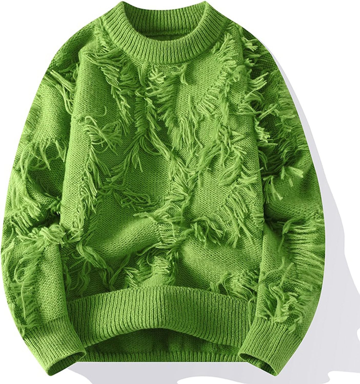 Cambkatl Stylish Tassels Sweaters for Men Loose Crewneck Knitted Pullovers Fall Winter Long Sleeve Casual Sweater Tops
