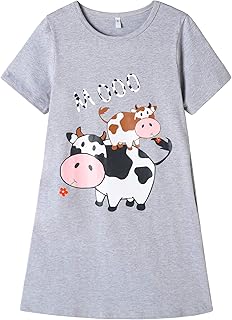 Big Girls' Short Sleeve Nightgown Lovely Cats Lazy Day Printed Sleep Dress PJS