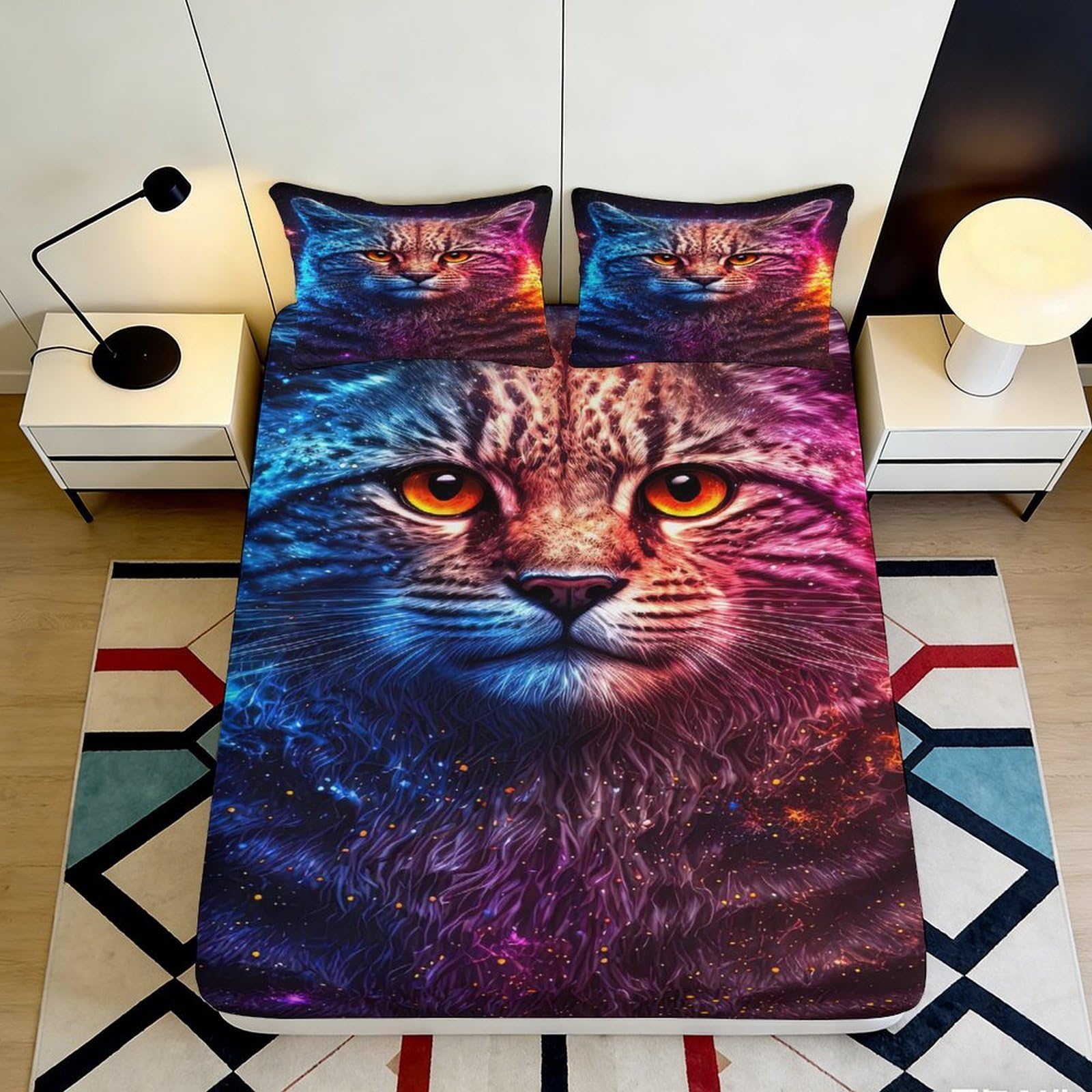 Jqzkxnhpbr Style-7 3D Printed Colorful Cat Fitted Sheet Microfiber Soft Mattress Cover For Bedroom Dorm Room Mattress Protection Decor 90X200x25cm