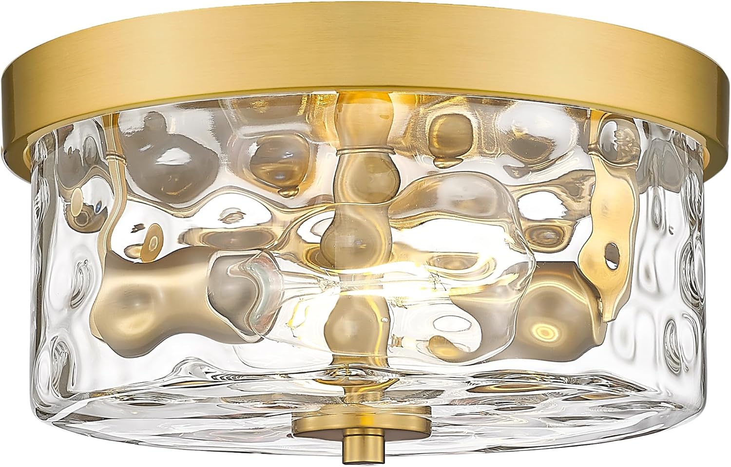 Emak Modern Brushed Gold Ceiling Light, 2-Light Ceiling Lights with Hammered Glass Shade, 11 Inch Flush Mount Light Fixture for Bedroom, Bathroom, Hallway, Kitchen, FM082-GD-HG Brushed Gold & Hammered Glass