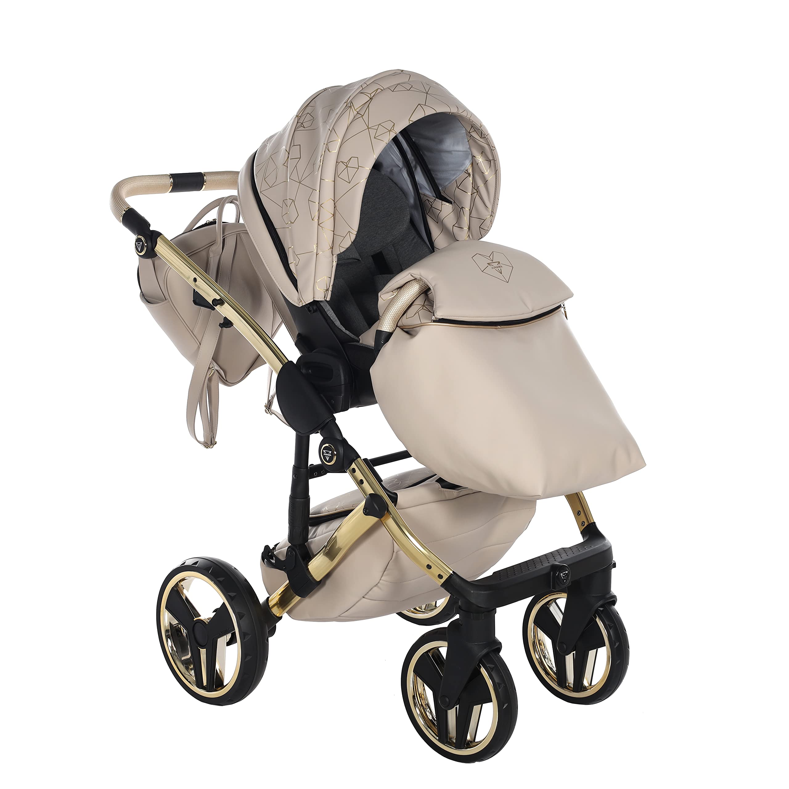 Junama Passeggino TRIO Heart 07 Beige e Oro - 2in1 3in1 4in1 + ombrellino (4 in 1 Base ISOFIX)