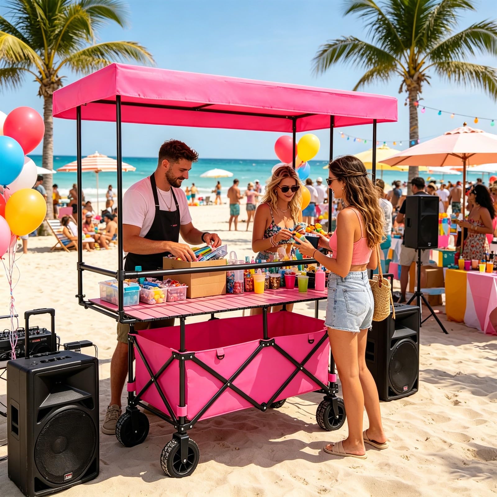 Marktstand Verkaufsstand, Mobile Imbisswagen mit Feststellbaren Rädern, aus Kohlenstoffstahl, mit Sonnendach, Faltbar, für Märkte, Streetfood und Pop-up-Events(Orange)