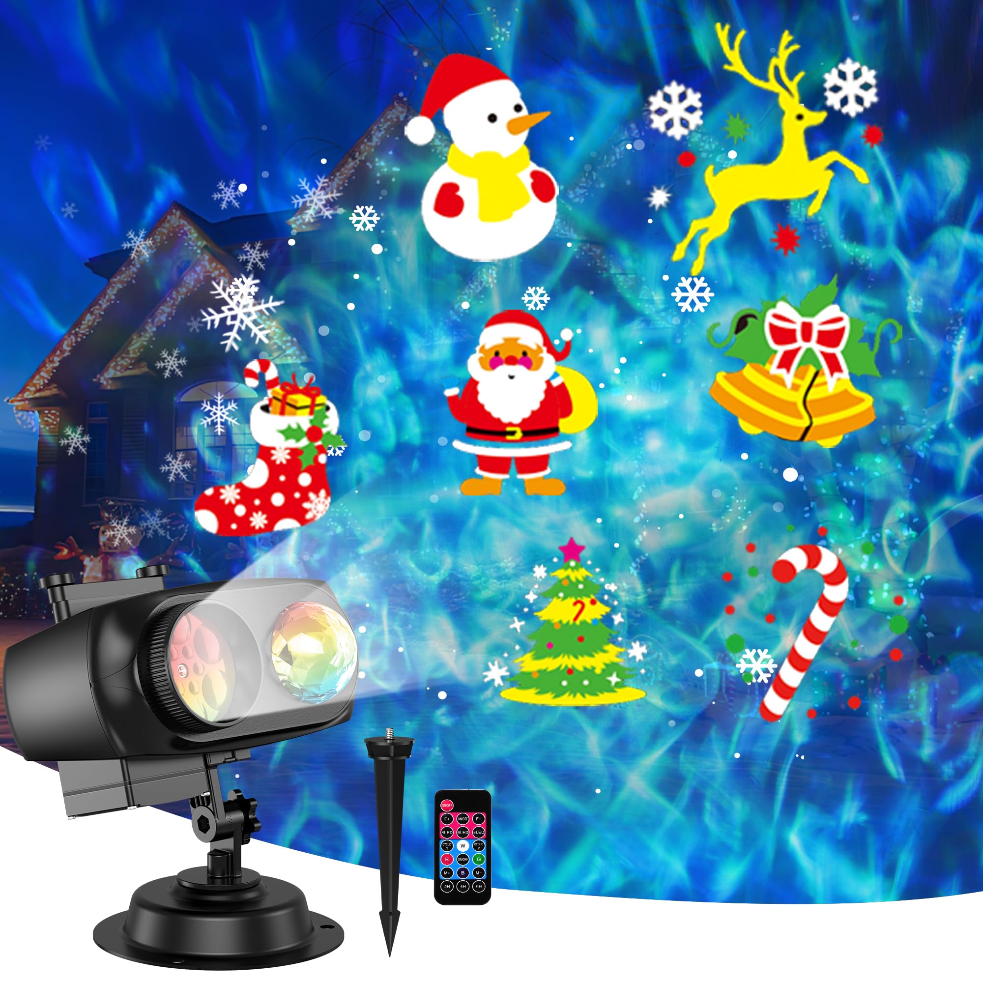 Proyector Navidad Exterior, Luces Proyector Navidad de 12 Diapositivas, Luces Halloween Decoracion, con Control Remoto, para Halloween, Regalos, Fiestas, Boda