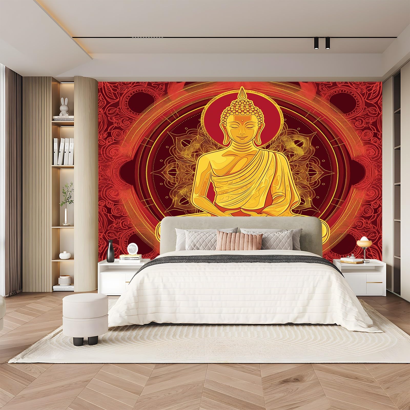 Carta da parati 250 x 175 cm Fotomurali in Murale alla moda Decorazione da Muro Poster Gigante Design Mandala in postura di meditazione Carta per pareti Rosso