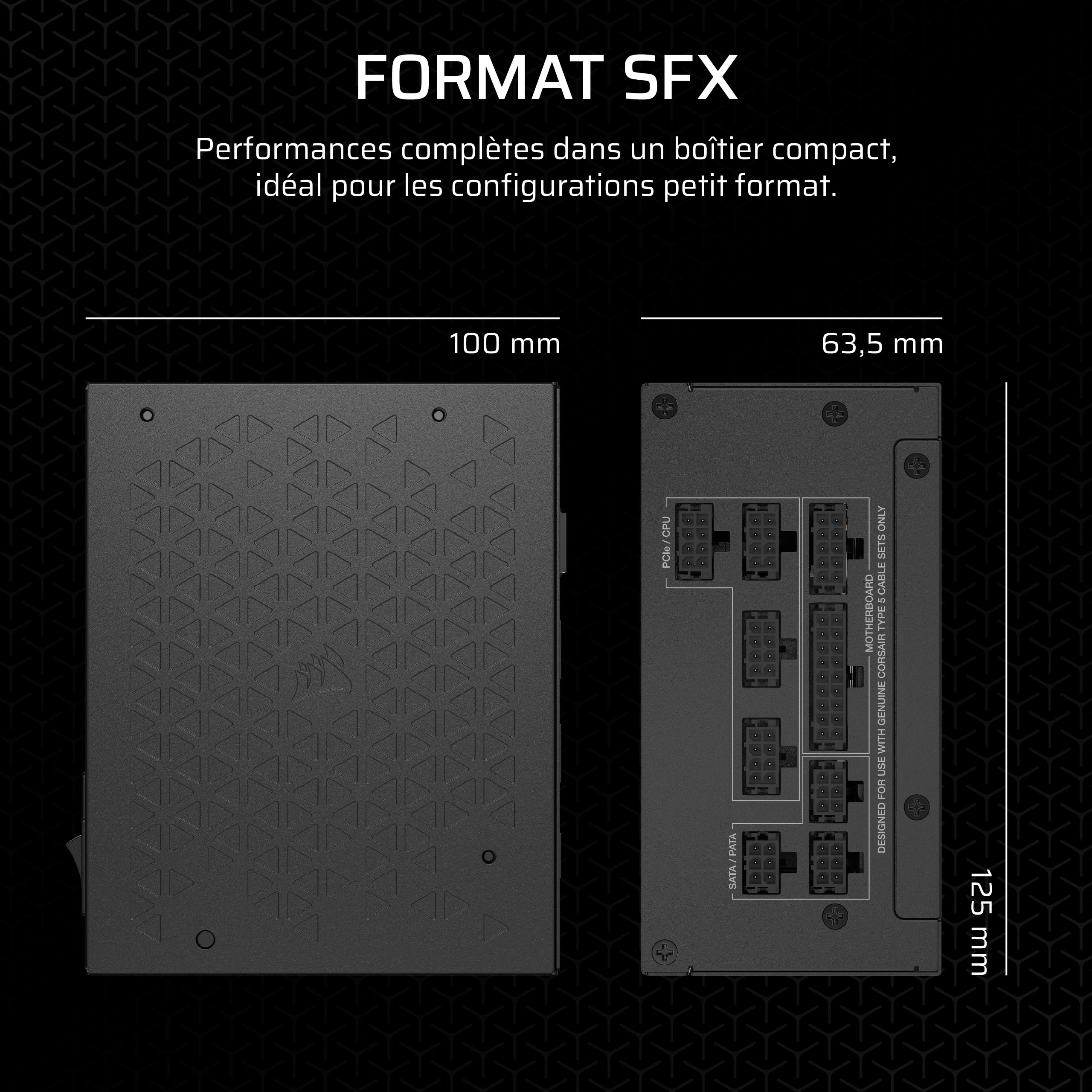 CORSAIR SF750 (2024) Alimentation Entièrement Modulaire à Faible Bruit 80 Plus Platinum – Compatible ATX 3.1 – Compatible PCIe 5.1 – Support SFX-to-ATX Inclus – Noir