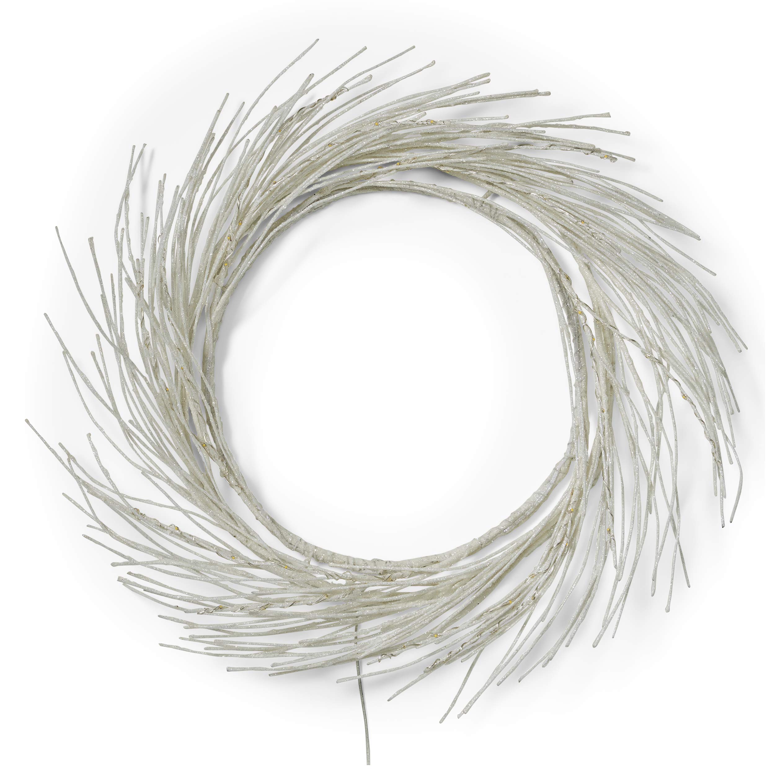 Roomfitters Pre-Lit Artificial White Twig Wreath with LED Lights, Battery-Operated Sparkling Branches for Holiday and Year-Round Decor, Perfect for Door and Wall Accent, White