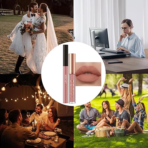 Miniatura 7 de Juego de lápiz labial mate y delineador de labios, 2 unidades, crema de larga duración, impermeables, con delineador de labios, delineador de labios