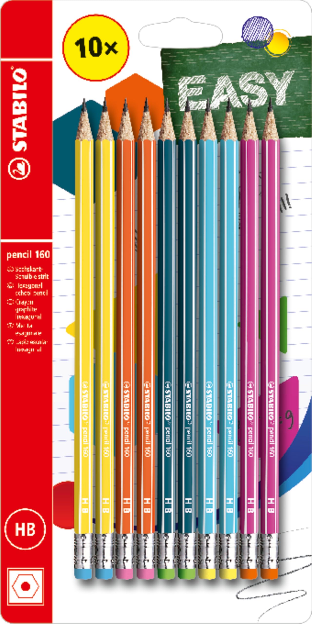 STABILO Bleistift mit Radierer Pencil 160 – 10er Pack
