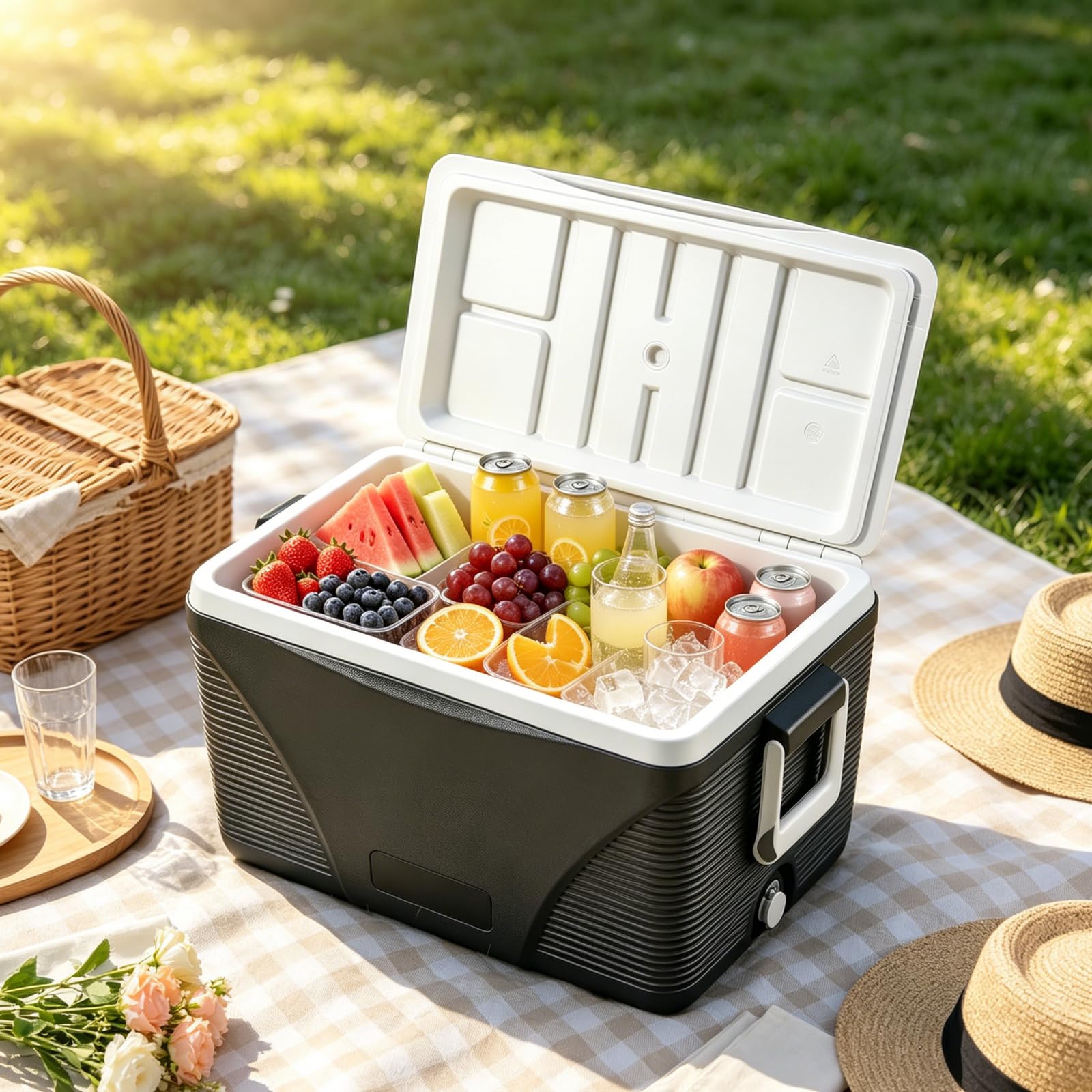 LIFEZEAL Frigo Portatile 41 L, Frigorifero Passivo da Campeggio e Picnic | Borsa Termica Rigida con Manici, Coperchio e Portabicchieri, Cooler Box Impermeabile per Alimenti e Bevande, 5-7 Giorni