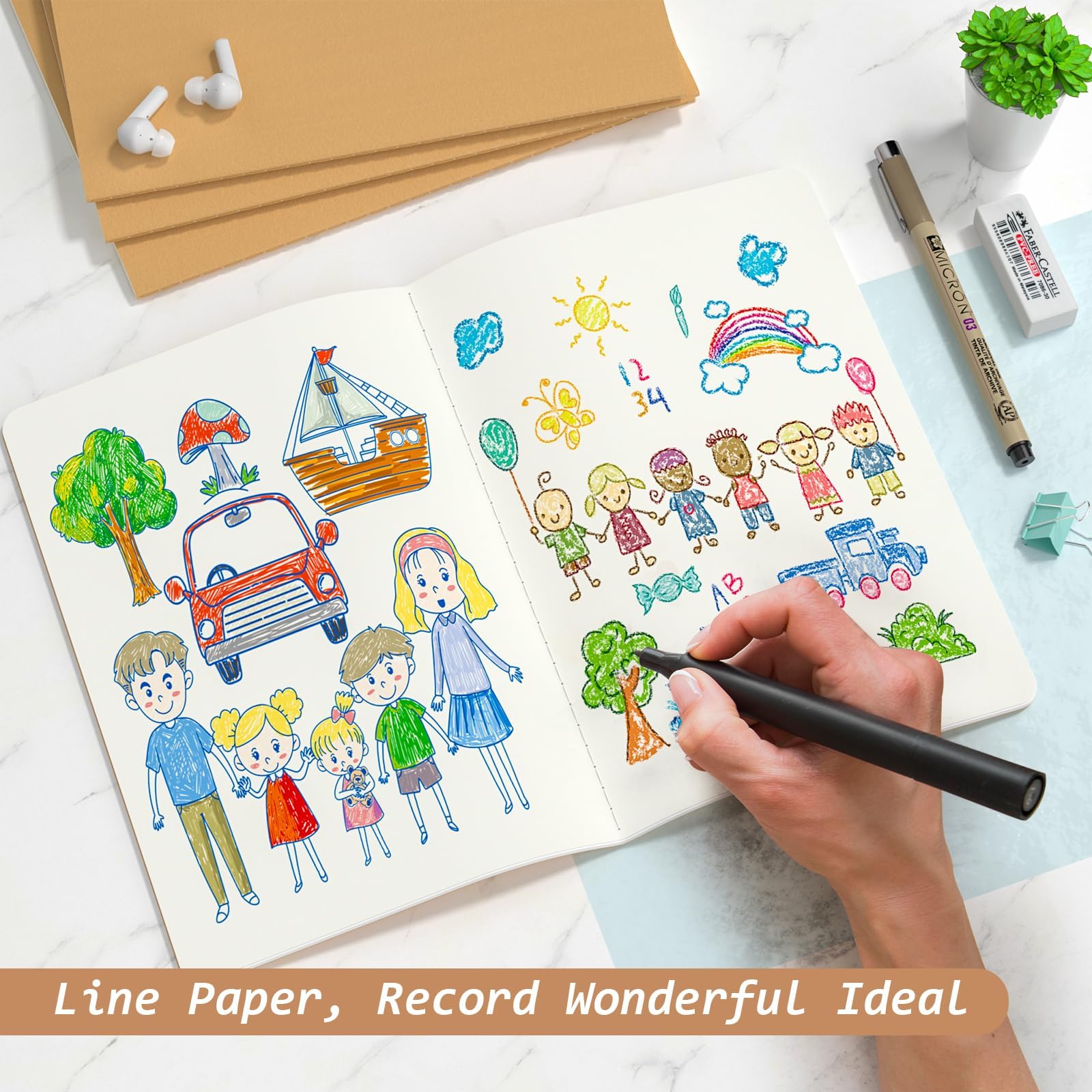 Quaderno A5 per schizzi, formato A5, confezione da 32 piccoli quaderni in carta kraft, 20 x 14 cm, composizione marrone, quaderno da disegno, copertina morbida, blocchi per la scuola, forniture