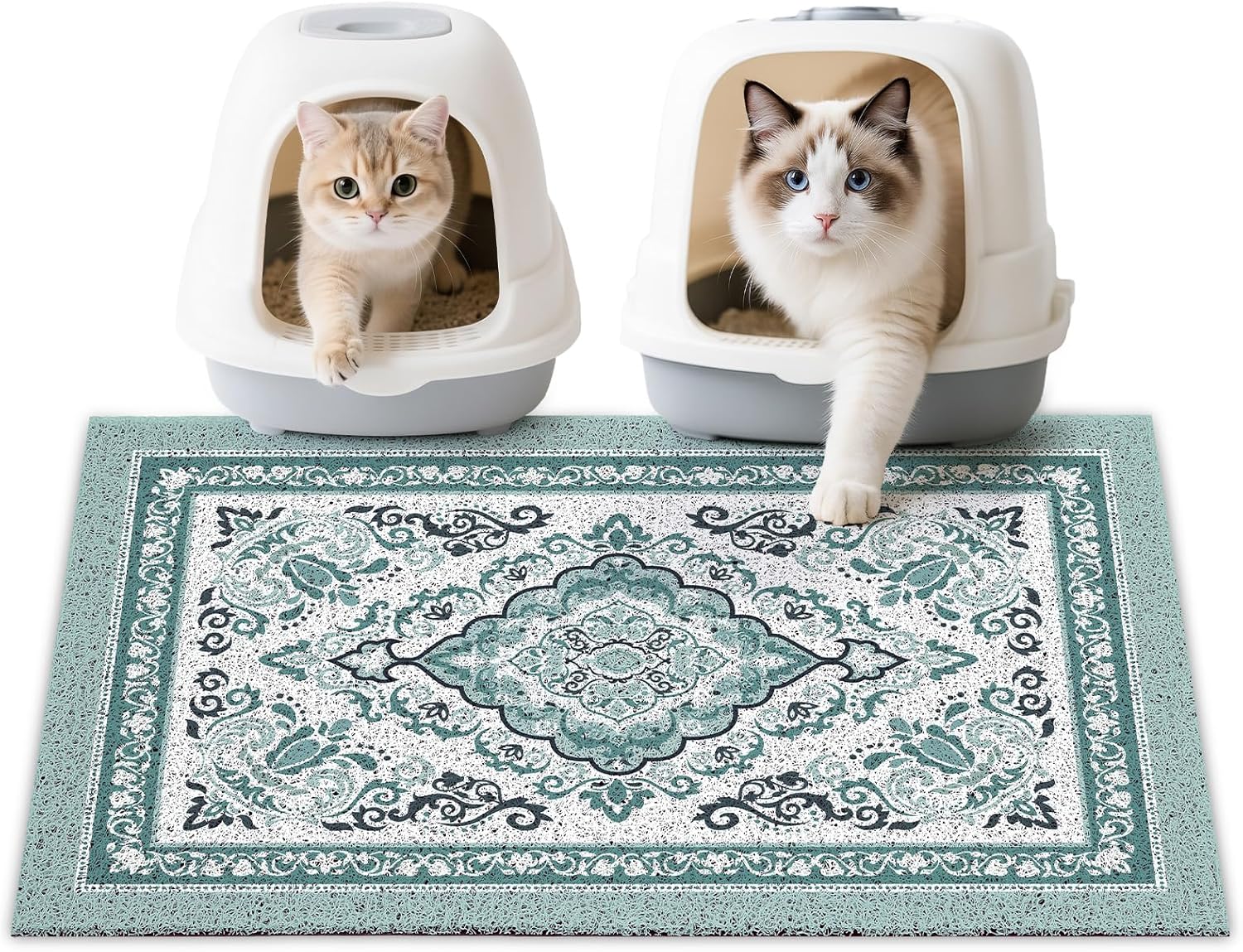 Unicorn Catcher Cat Litter Mat 33″ x 22″ Non-Slip Litter Box Mat Washable Litter Catcher Mat for Litter Box Indoor Food Mat Supplies Essentials, Dark Cyan