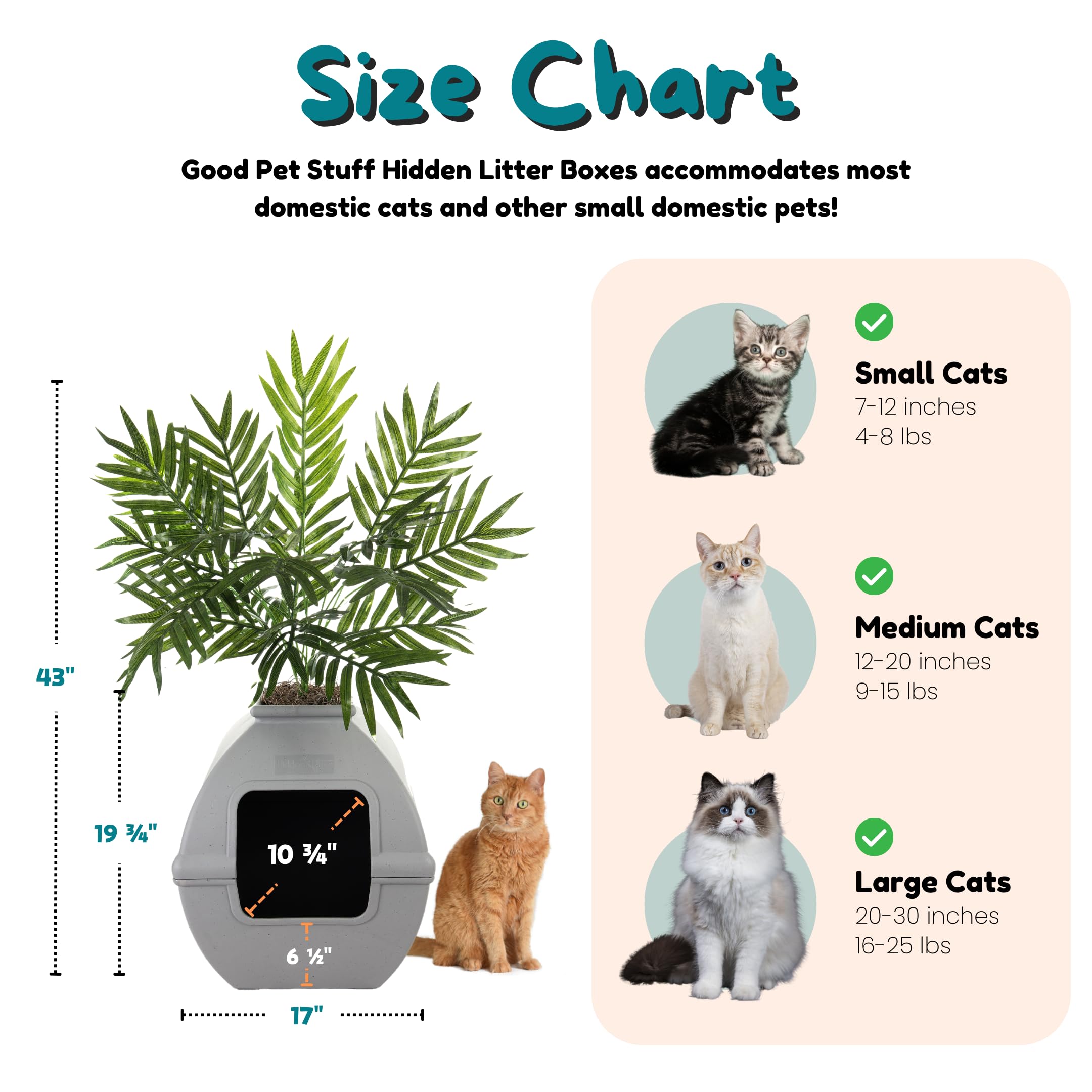 Good Pet Stuff, The Courtyard versteckte Katzentoilette, künstliche Pflanzen und geschlossene, quadratische Katzentoilette, belüfteter und Geruchsfilter, leicht zu reinigen, steingrau