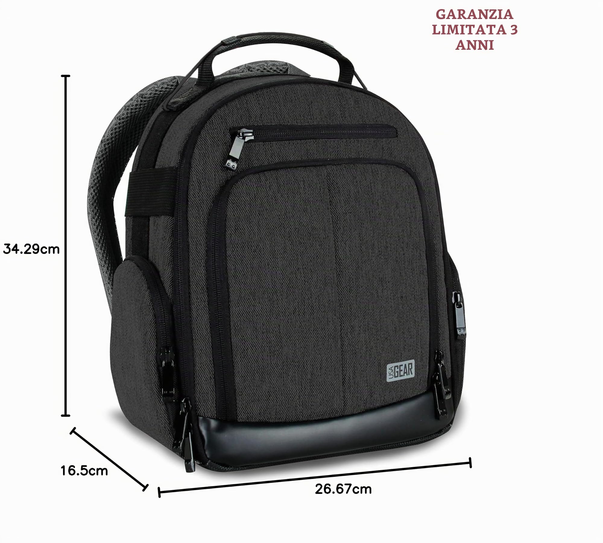 USA Gear Zaino Fotografico Borsa Fotografica con Divisori Accessori Personalizzabili, Conservazione per Obiettivo e Altri Accessory, Supporto Posteriore Confortevole, Custodia per Reflex