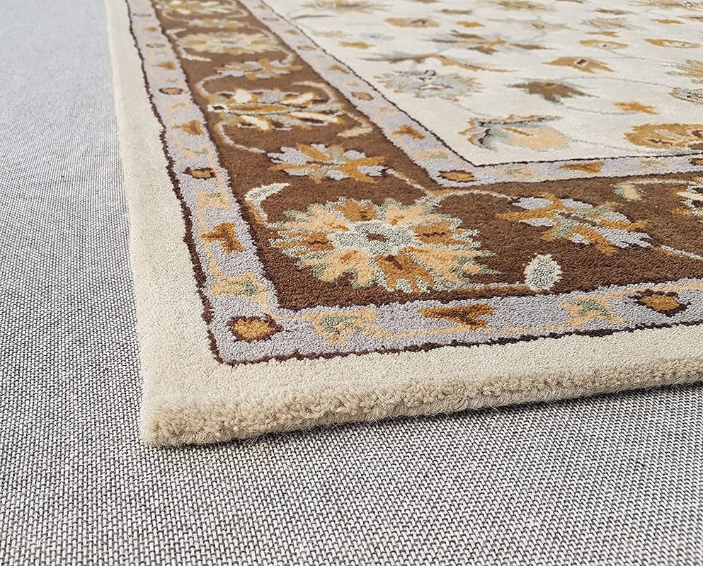 Image of Hand-Tufted Woolen Large Carpets for Living Room 9x12 feet Ivory & Brwon Color Traditional Anti-Skid Area Rug High Pile Thick Carpet & Rugs for Hall & Bedroom