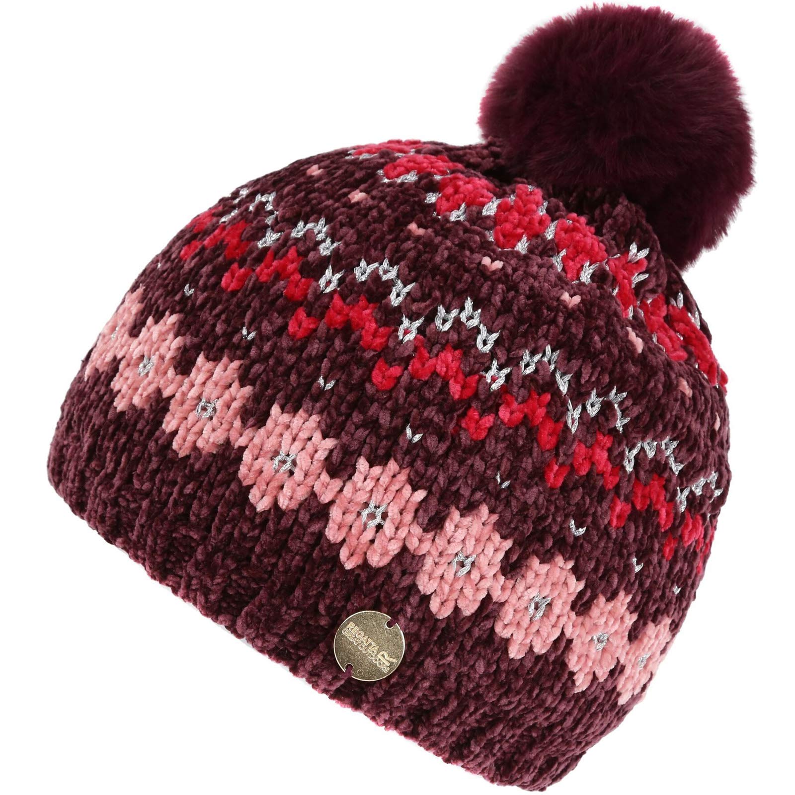 Regatta Hedy Lux Hat III Chenille Knit With Lrex Thread and Faux Fur Pom Poms Headwear - Fig, 4-6