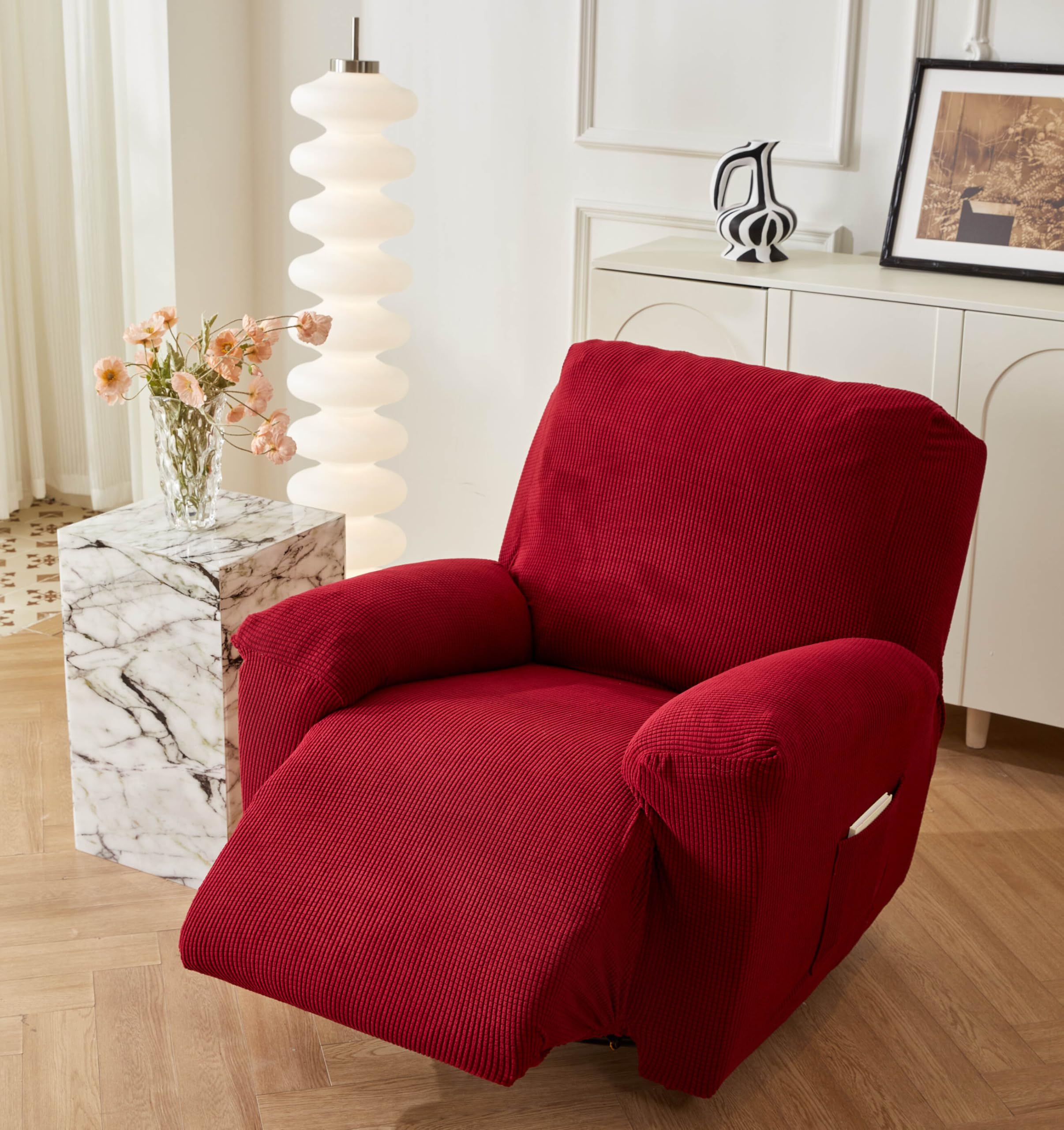 EBETA Jacquard Funda de sillón, Capuchas elásticas para sillón, Elástico Funda para sillón reclinable (Vino Tinto)