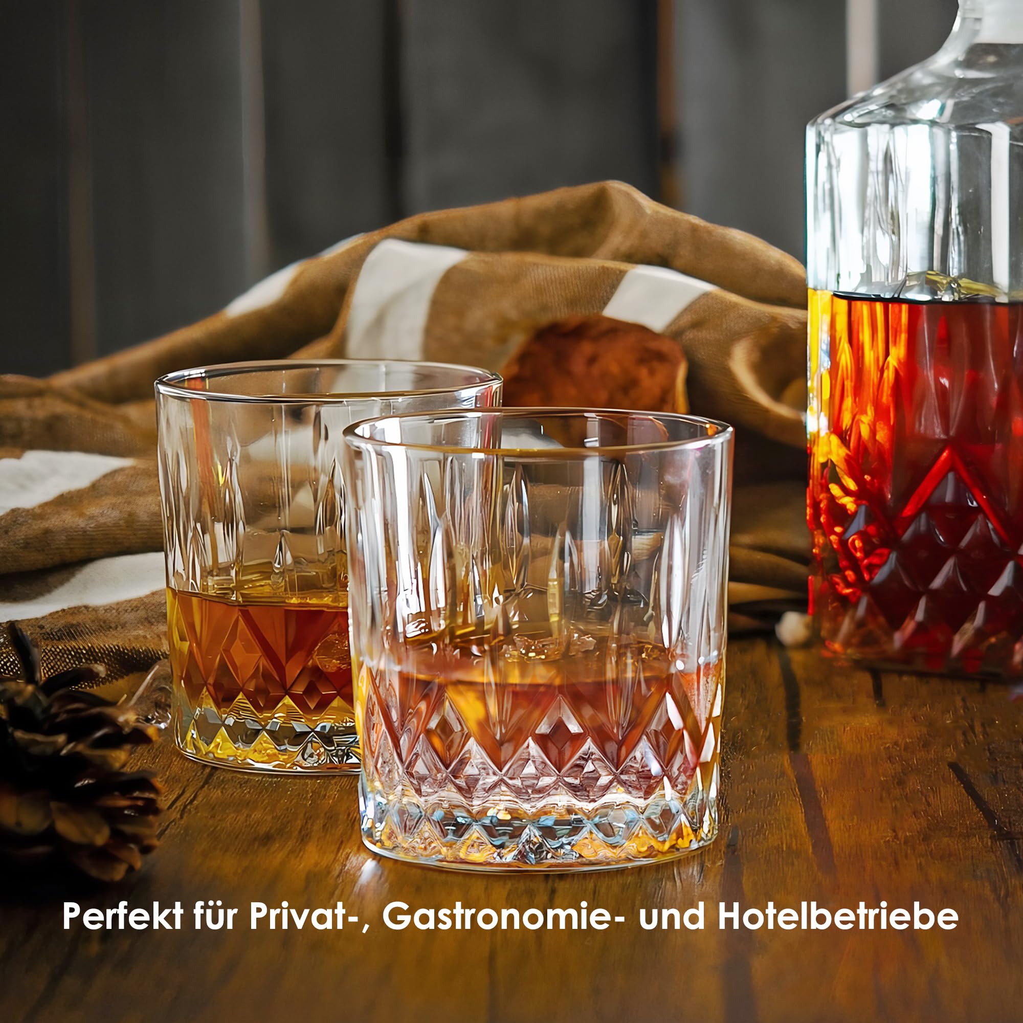 KONZEPT Whisky Gläser Set 12 teillig, Whiskeygläser 280ml, Geriffelte Trinkgläser ideal als Geschenke für Männer