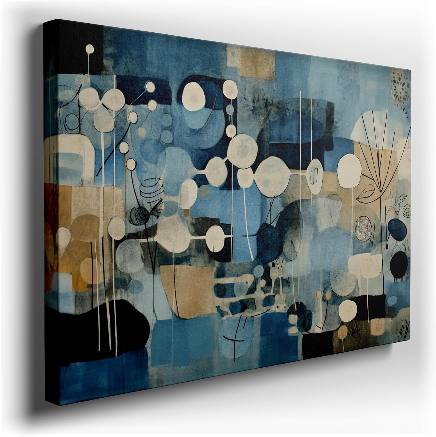 Canvas for Living room. Vibrant Abstraction A Symphony in Blue and Contrasting Hues, 27 x 18 inch Canvas Wall Art - Ready to Hang - 69x46 cm (27x18 inch)