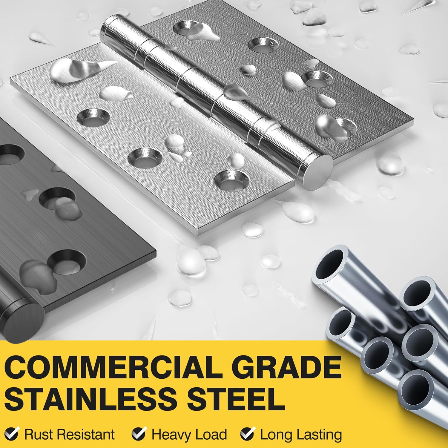 KOLET Ball Bearing Door Hinges, 4.5 x 4 Inches Stainless Steel Door Hinges, Square Corner with Extra Thick 3mm, Smooth Opening, No Squeak and Non Removable Pin, Brushed Nickel, 3 Pack