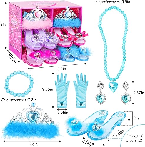 Miniatura 4 de Zapatos de vestir y joyas de princesa para niñas, zapatos y accesorios de princesa mejorados de DISHIO con 4 pares de zapatos de juego de princesa y