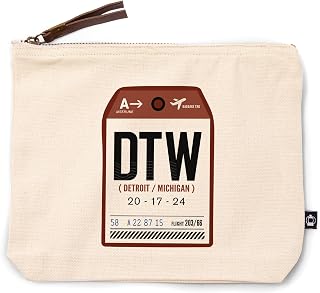Lantern Press Detroit, Michigan, DTW, Luggage Tag, 100% Cotton Zipper Pouch, Travel Accessory, Go Bag