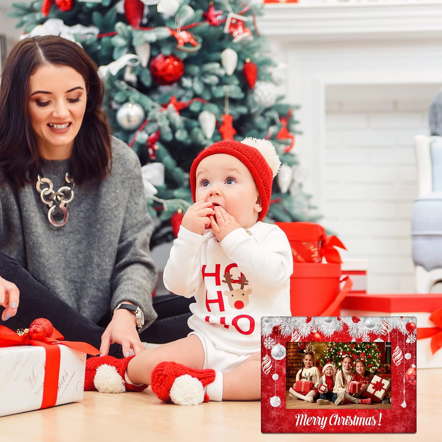 party greeting Christmas Picture Frame 4x6 Christmas Ceramic Photo Frame Decorations Holiday Christmas Xmas Gifts Vertically or Horizontally Suitable for Desktop Use (Christmas Ball)