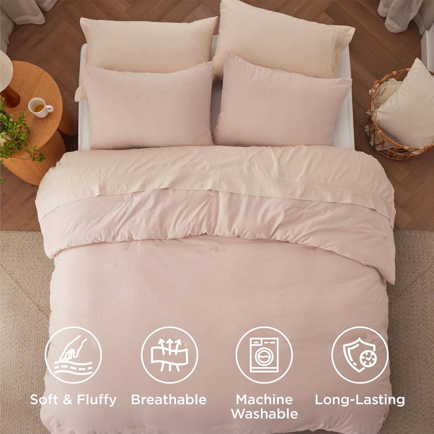 Bedsure Queen Light Pink Soft Prewashed Bedding for All Seasons,GentleSoft Lightweight Comforter