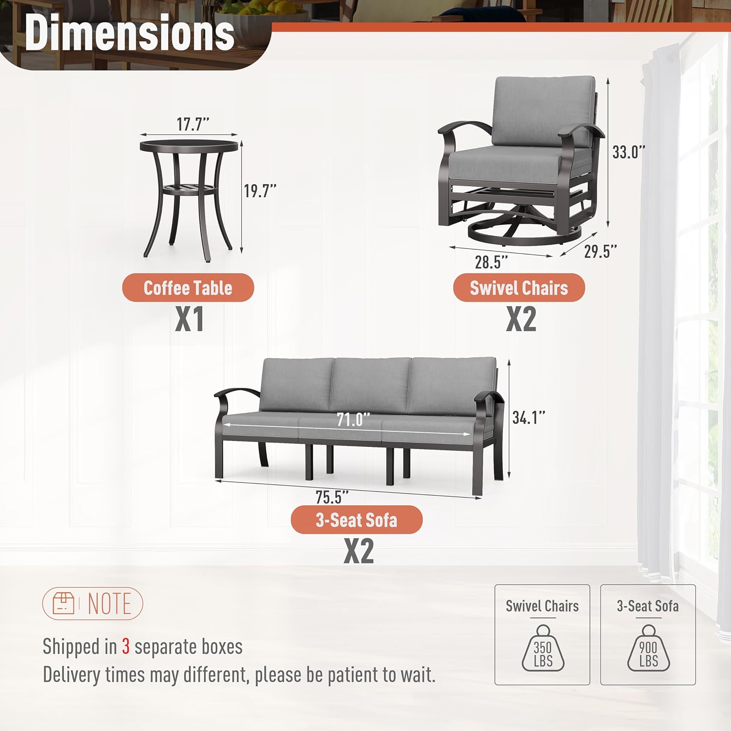 Kurapika Aluminum Patio Furniture Set 8-Seat Modern Metal Outdoor Conversation Sets w/Swivel Rocking Chairs Patio Sectional Sofa w/5.1 Inch Cushion, Grey