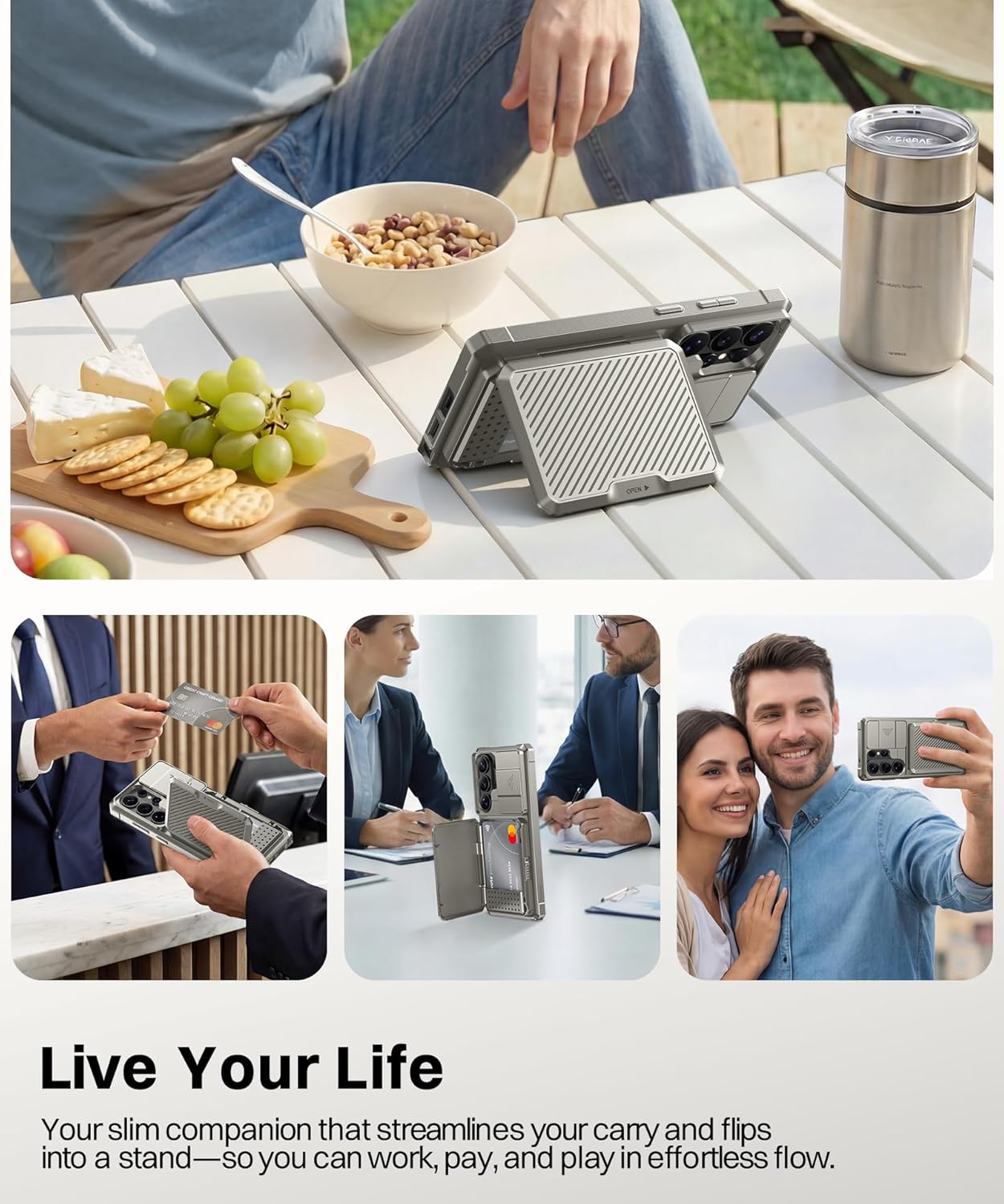 GolbinBox for Samsung Galaxy S26 Ultra Case with Card Holder & Slide Camera Cover, Built-in Safety Lock and RFID Protection, [Holds 4-5 Cards or Cash], Galaxy S26 Ultra Case Wallet 6.9'', Pearl Silver thumbnail