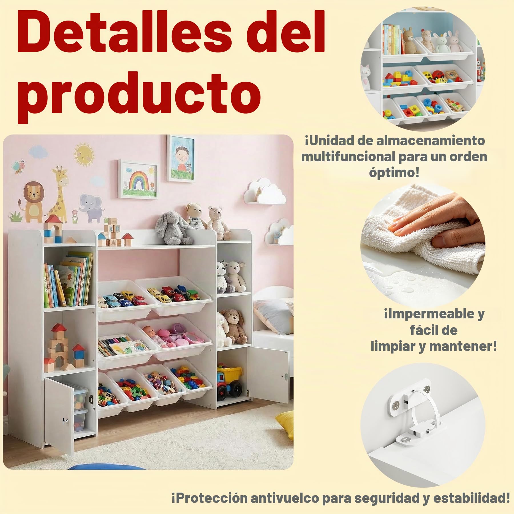 1 Pieza Estantería Infantil Blanca con 8 Cajas y 2 Puertas