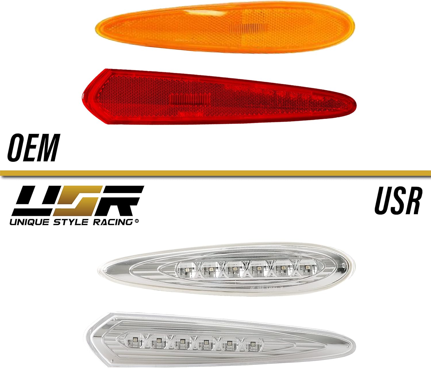 USR DEPO 00-03 Maxima Side Marker Lights - Front Amber + Rear Red LED Bumper Sidemarkers Lamps (Left + Right) Compatible with 2000-2003 Nissan Maxima (Clear Lens, Plug and Play 4 Pieces Set)