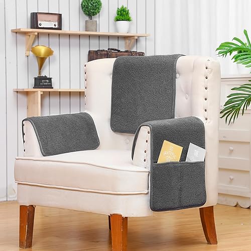 Miniatura 6 de 3 fundas reclinables, fundas de brazos Sherpa para silla reclinable con bolsillos de almacenamiento, funda para reposacabezas para silla reclinable