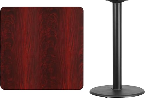 Miniatura 3 de Flash Furniture Stiles - Mesa cuadrada laminada de caoba de 36 pulgadas con base de mesa redonda de altura de barra de 24 pulgadas