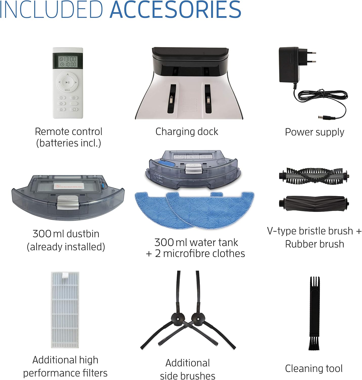 Aksesori yang disertakan untuk pembersih vakum robot ZACO A8s