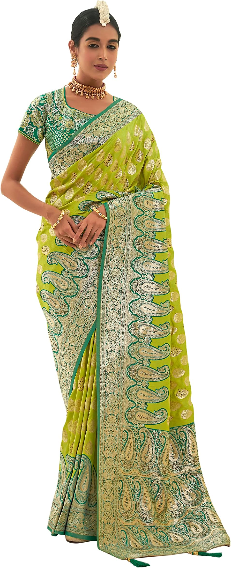 Elina fashionSarees for Women Banarasi Art Silk Woven Saree || Indian Bollywood Diwali Sari With Unstitched Blouse