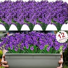 DabbOo 12 Bundles Artificial Plants Artificial Flowers Outdoor Weatherproof Balcony Artificial Flowers Like Real UV Resistant Fading Suitable for Balcony Decoration, Garden, Outdoor Purple