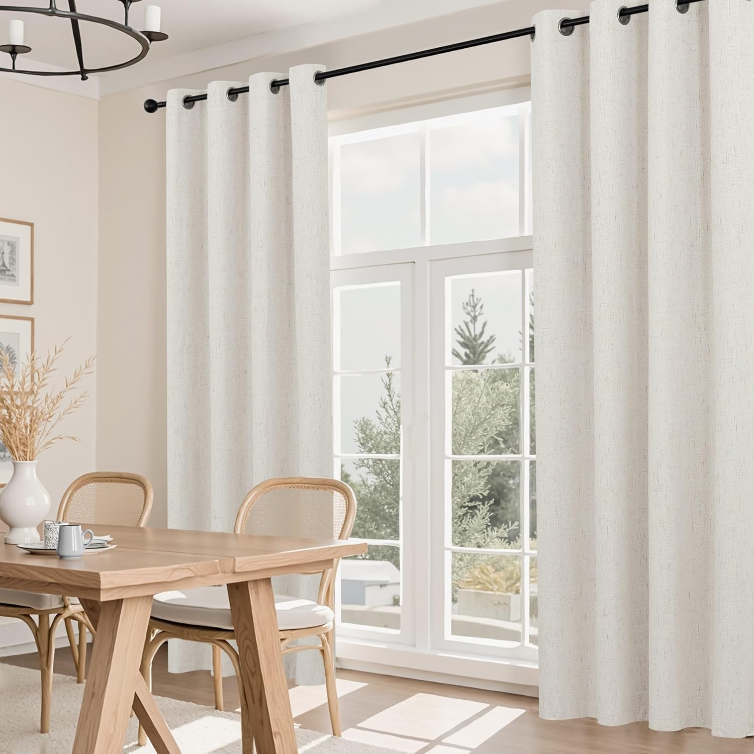 Mrs.Naturall 92 Inch Curtains for Bedroom, Thermal Insulated Room Darkening Linen Blackout Curtains 92 Inches Long for Living Room 2 Panels Set, Cream Beige