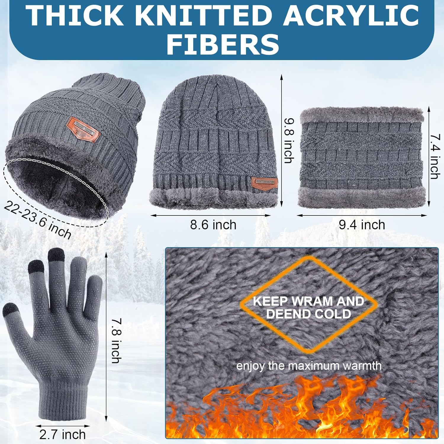 JaGely 18 Pcs Mens Winter Hat and Gloves Neck Warmer Including Winter Knit Hat Knitted Gloves Ear Warmer Scarf for Men Women - Image 2