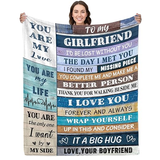 FAIVHSO to My Girlfriend Blanket Gifts for Girlfriend I Love You Blessing Sweet Sayings Quote Throw Blankets 50x60 inch Birthday Gifts for Her Anniversary Present Soft Blankets for Bed Sofa