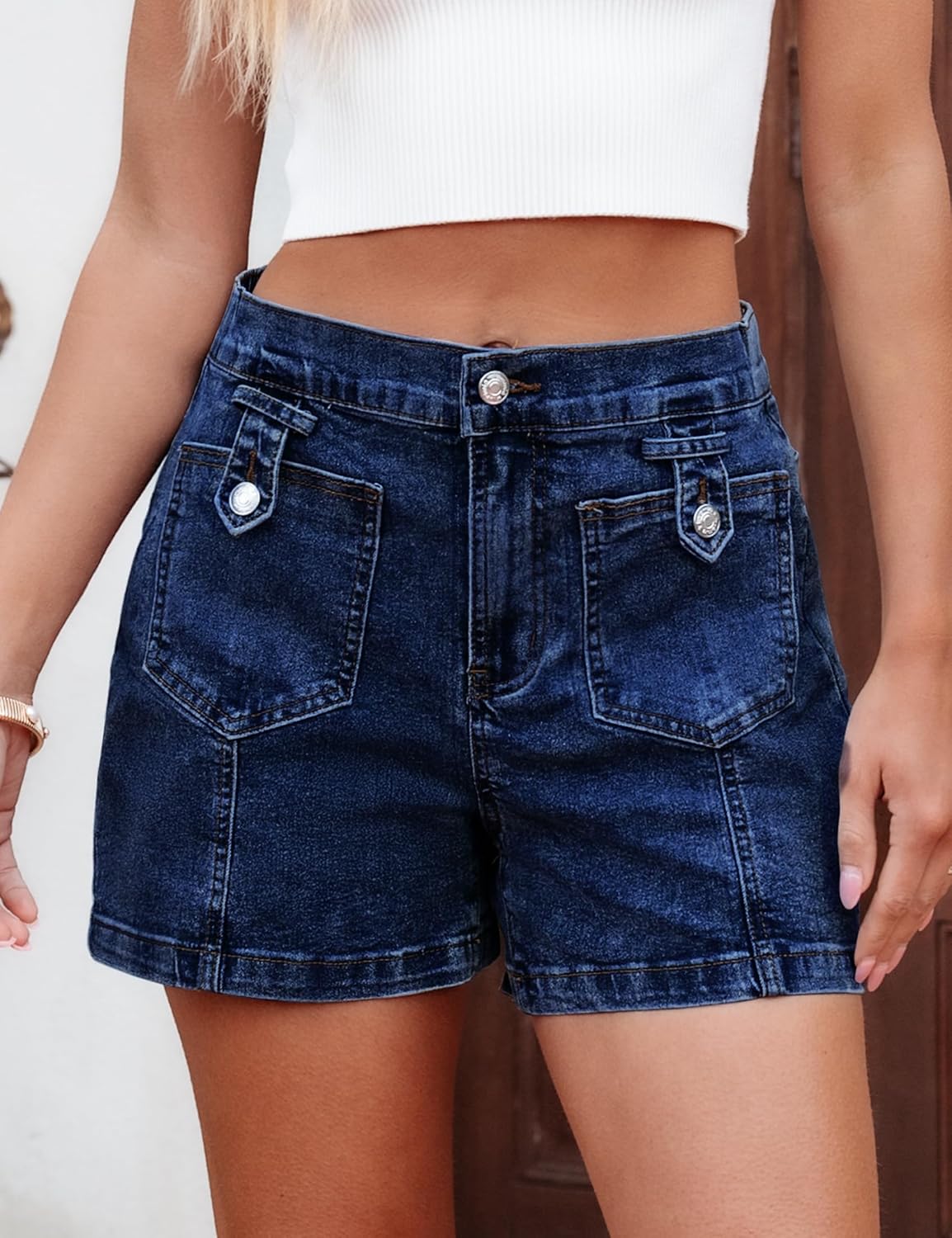 luvamia Jean Shorts for Women High Waisted Wide Leg Elastic Waist Stretchy Denim Jorts Summer Causal Shorts with Pockets - Image 2