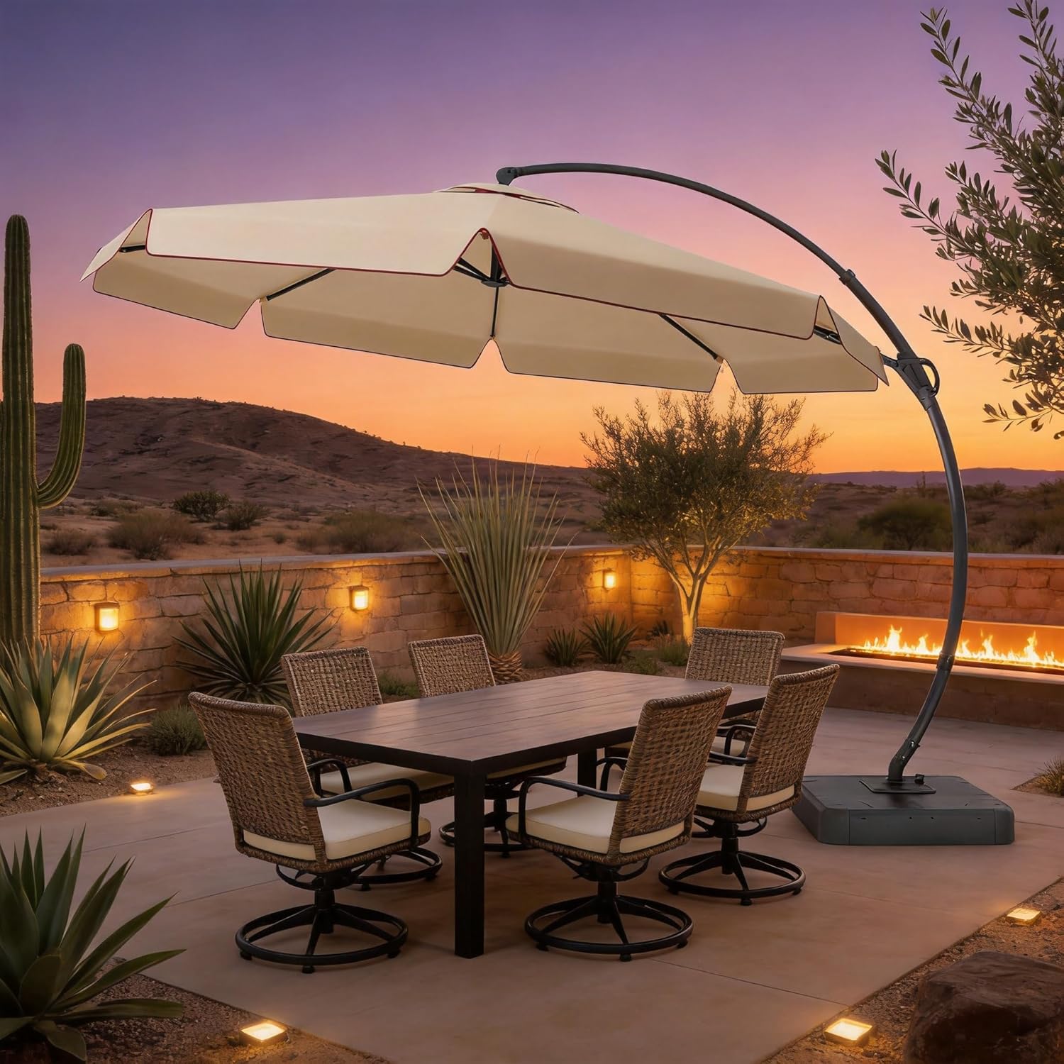 LAUSAINT HOME Outdoor Patio Umbrella, Deluxe Curvy Cantilever Umbrella Heavy Duty Offset with 360° Rotation Base for Market, Pool, Garden, Backyard, Deck