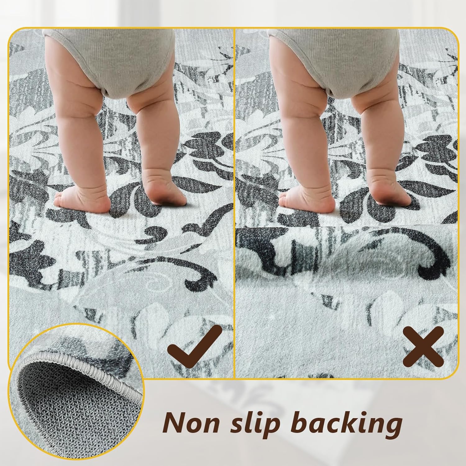 Przemy 5x7 Area Rugs for Living Room, Washable Rug for Bedroom, Vintage Non Slip Carpet for Dorm Dining Room Nursery Bedside Office Playroom, Grey and White