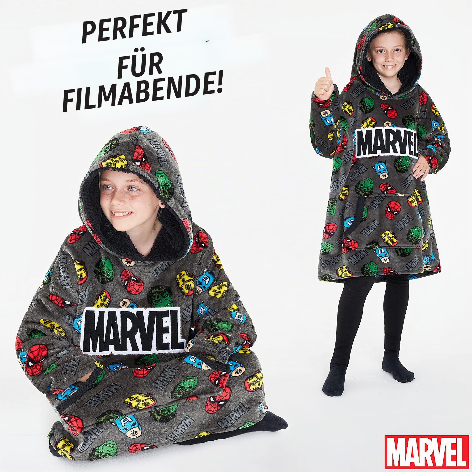Get Trend Marvel Avengers Übergroßer Kapuzenpullover Kinder, Weicher Kapuzendecke, Warm Fleece Decken mit Kapuze, Geschenke Jungen Mädchen