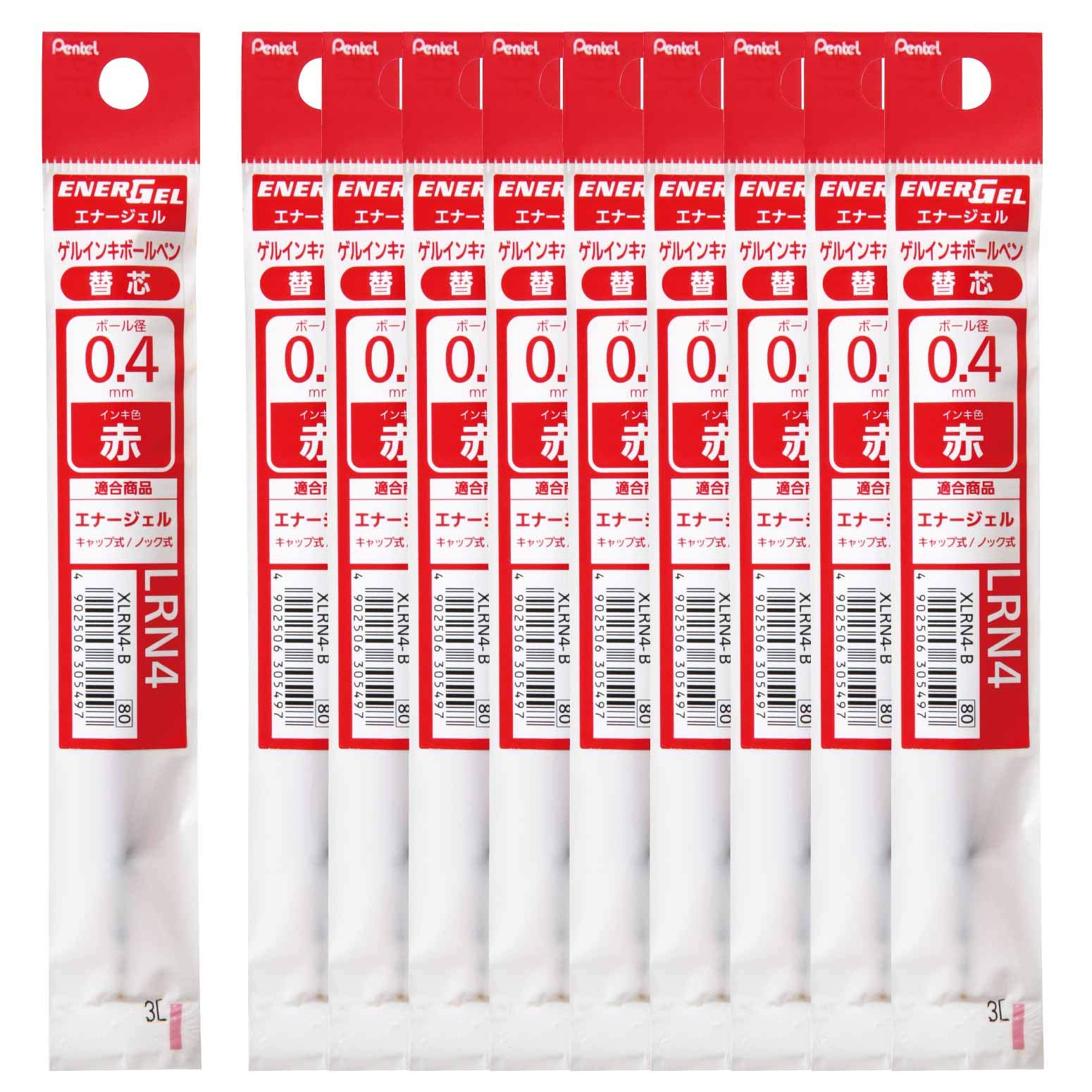Pentel EnerGel Ballpoint Pen Refill, 0.02 inches (0.4 mm), XLRN4-B (Red), 10 Pieces