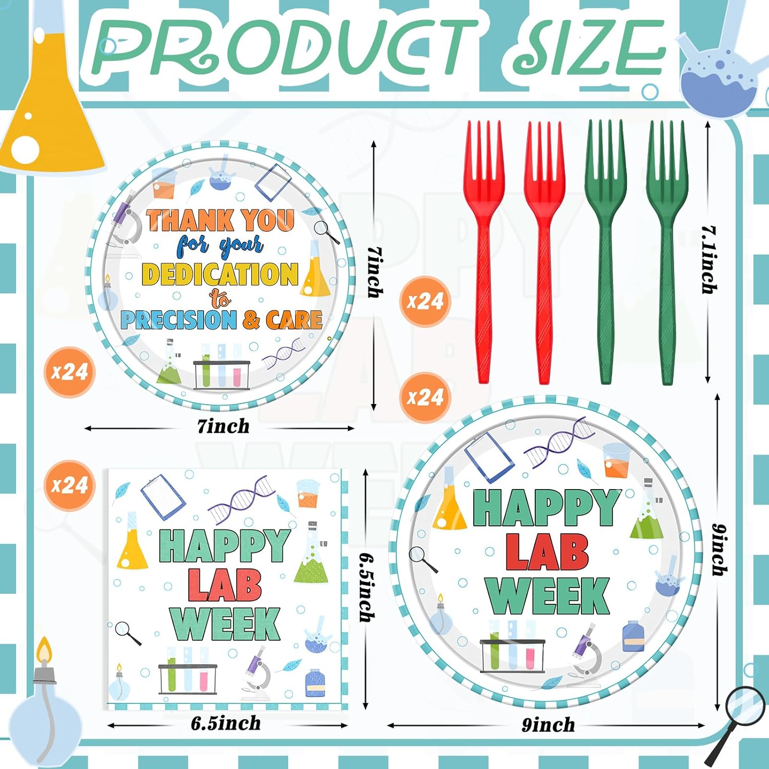 Remerry 96 Pcs Happy Lab Week Party Supplies Medical Laboratory Professionals Appreciation Plates and Napkins Set Decoration Thank You Laboratory Staff Disposable Plates for Lab Week Party Supplies